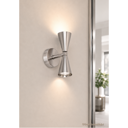 Merkür 2'li Dekoratif Mat Krom Metal Modern Duvar Aplik Iç Mekan (GÜNIŞIĞI LED AMPULLER DAHİLDİR!!!)