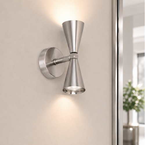 Merkür 2'li Dekoratif Mat Krom Metal Modern Duvar Aplik Iç Mekan (GÜNIŞIĞI LED AMPULLER DAHİLDİR!!!)