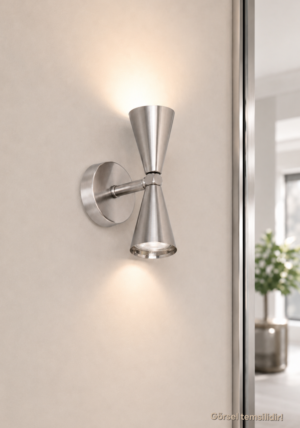 Merkür 2'li Dekoratif Mat Krom Metal Modern Duvar Aplik Iç Mekan (GÜNIŞIĞI LED AMPULLER DAHİLDİR!!!)