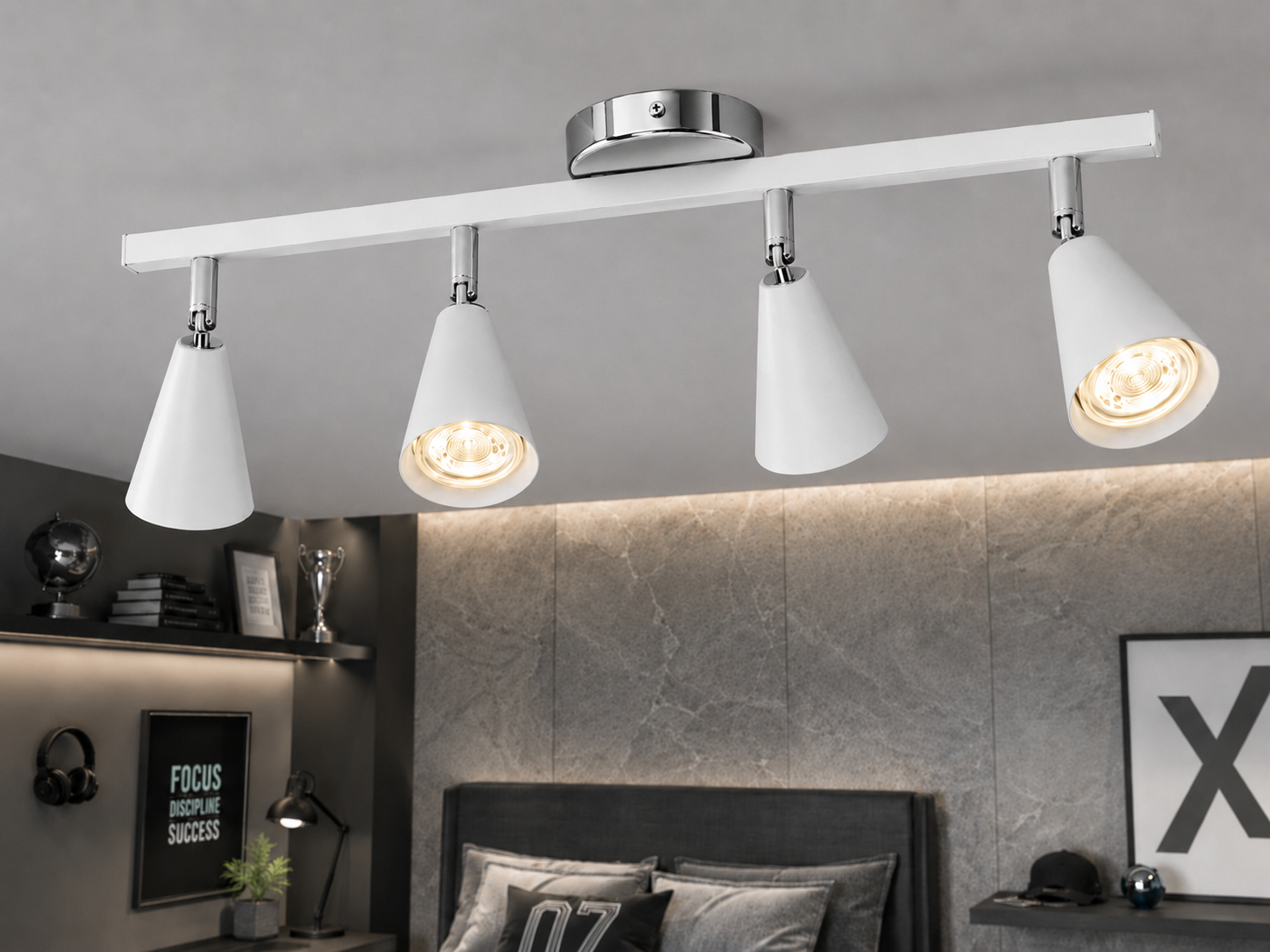 Merlin 4'lü Dekoratif Hareketli Beyaz & Krom Modern Metal Avize İç Mekan (GÜNIŞIĞI LED AMPULLER DAHİLDİR...)