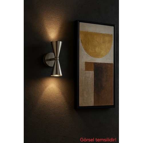 Merkür 2'li Dekoratif Mat Krom Metal Modern Duvar Aplik Iç Mekan (GÜNIŞIĞI LED AMPULLER DAHİLDİR!!!)