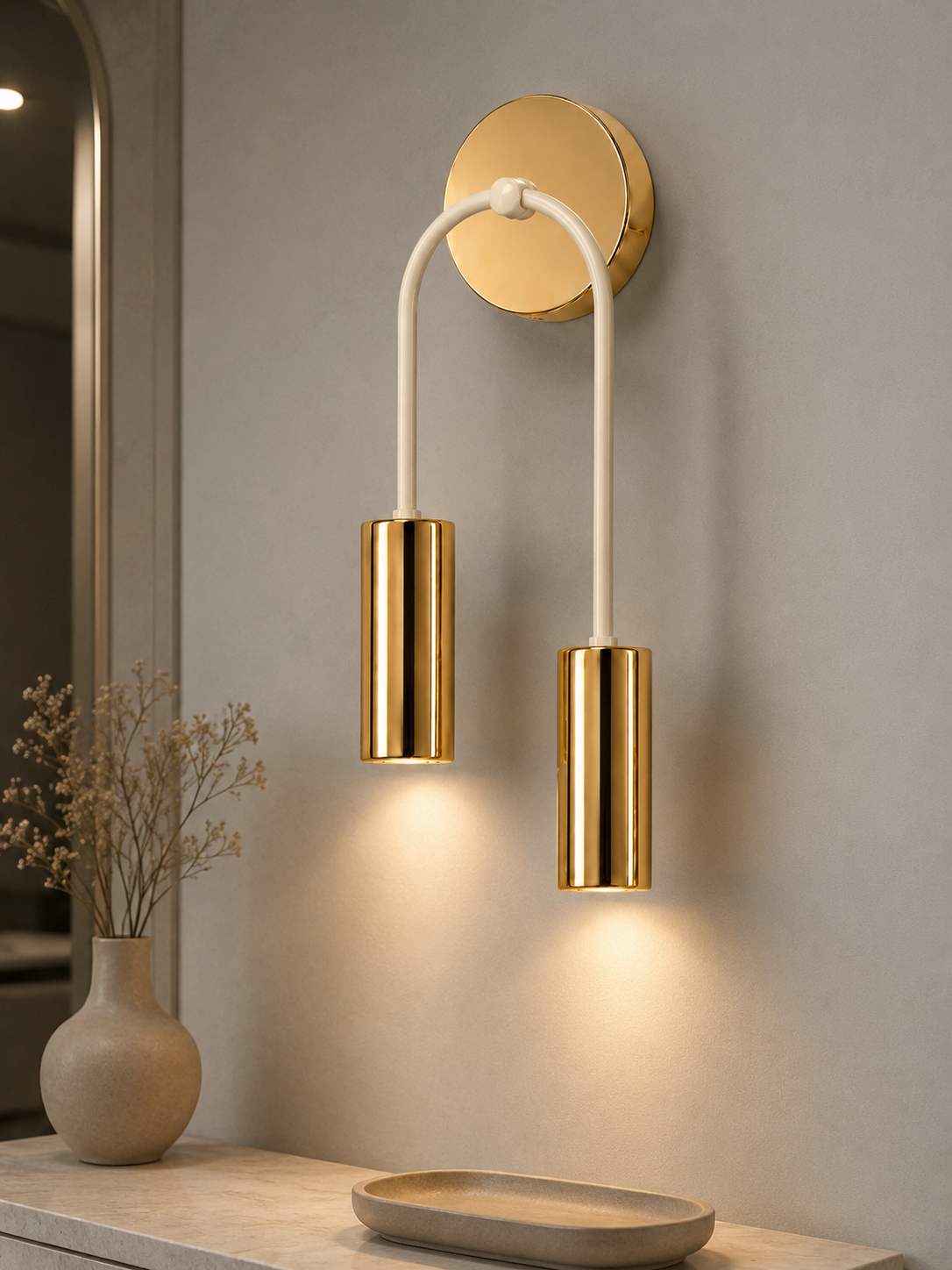 Nil 2'li Dekoratif Krem & Gold Modern Metal Duvar Aplik İç Mekan (Günışığı led ampuller dahildir...)