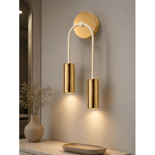 Nil 2'li Dekoratif Krem & Gold Modern Metal Duvar Aplik İç Mekan (Günışığı led ampuller dahildir...)