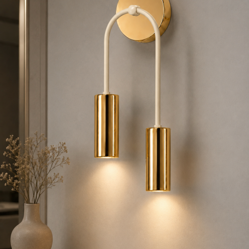 Nil 2'li Dekoratif Krem & Gold Modern Metal Duvar Aplik İç Mekan (Günışığı led ampuller dahildir...)