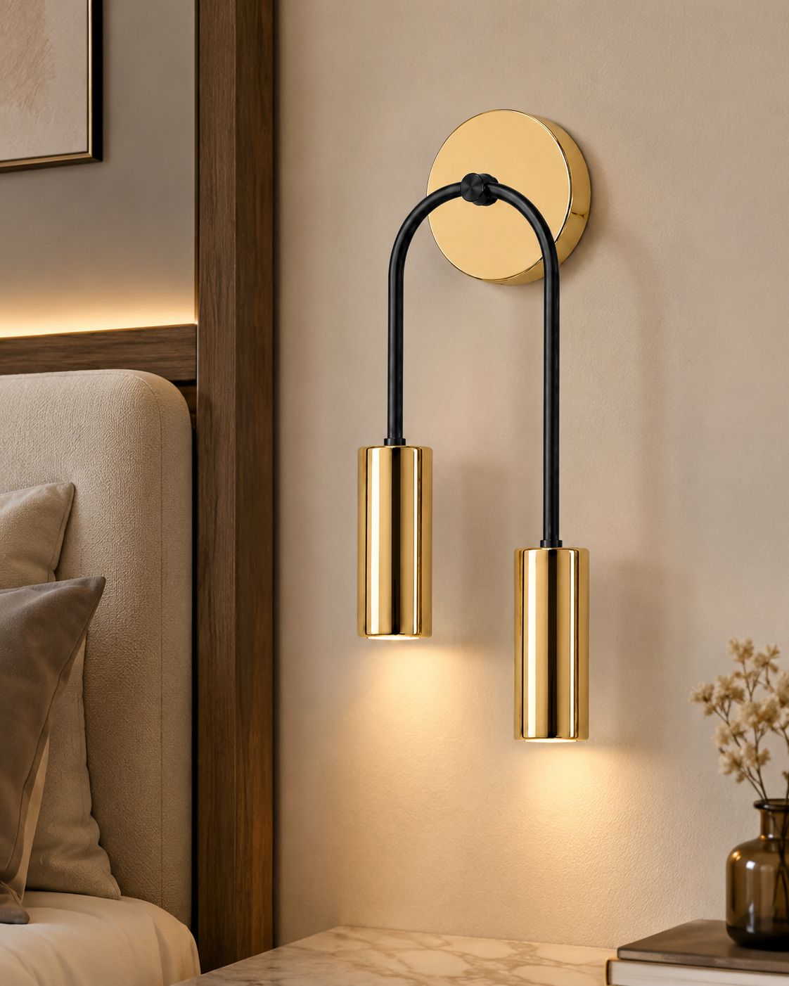 Nil 2'li Dekoratif Siyah & Gold Modern Metal Duvar Aplik İç Mekan (Günışığı led ampuller dahildir...)