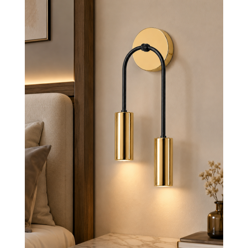 Nil 2'li Dekoratif Siyah & Gold Modern Metal Duvar Aplik İç Mekan (Günışığı led ampuller dahildir...)