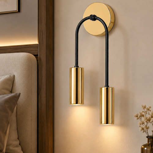Nil 2'li Dekoratif Siyah & Gold Modern Metal Duvar Aplik İç Mekan (Günışığı led ampuller dahildir...)