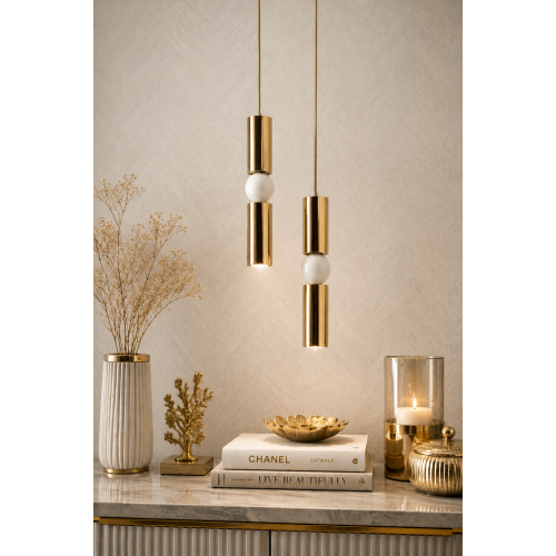 Petra 2'li Dekoratif Krem & Gold Kaplama Tavan Sarkıt Modern Avize İç Mekan (GÜN IŞIĞI LED AMPULLER DAHİLDİR...)