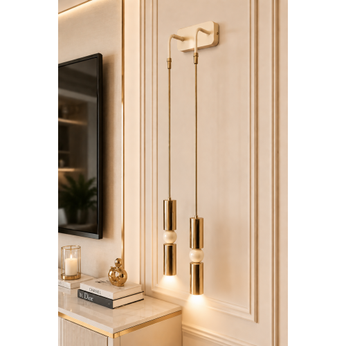 Petra 2'li Dekoratif Krem & Gold Kaplama Modern Duvar Aplik İç Mekan (GÜN IŞIĞI LED AMPULLER DAHİLDİR!!!)