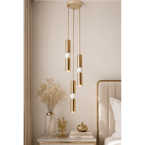 Petra 3'lü Dekoratif Krem & Gold Kaplama Tavan Sarkıt Modern Avize İç Mekan (GÜN IŞIĞI LED AMPULLER DAHİLDİR...)