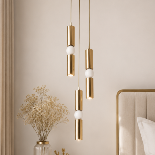 Petra 3'lü Dekoratif Krem & Gold Kaplama Tavan Sarkıt Modern Avize İç Mekan (GÜN IŞIĞI LED AMPULLER DAHİLDİR...)