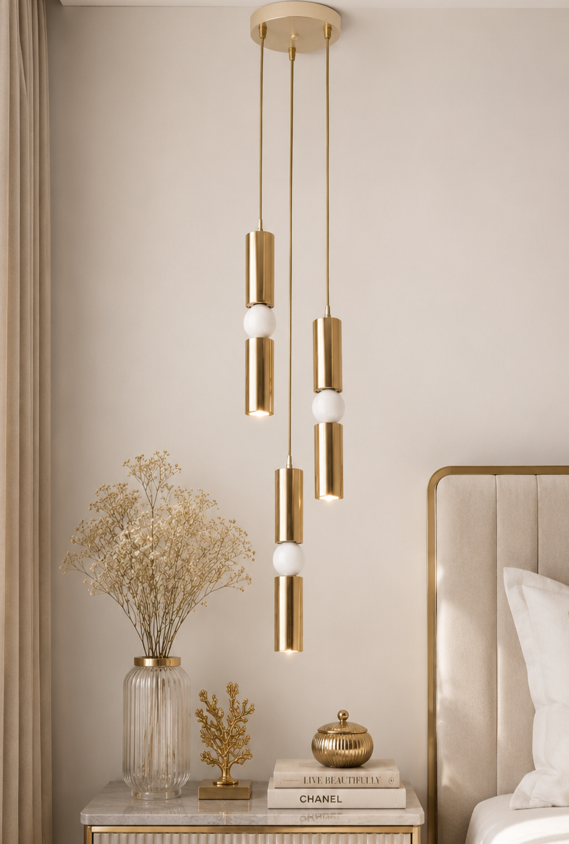 Petra 3'lü Dekoratif Krem & Gold Kaplama Tavan Sarkıt Modern Avize İç Mekan (GÜN IŞIĞI LED AMPULLER DAHİLDİR...)