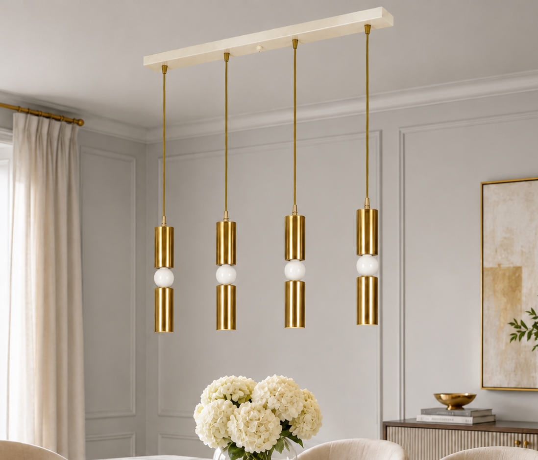 Petra 4'lü Dekoratif Krem & Gold Kaplama Tavan Sıralı Sarkıt Modern Avize İç Mekan (GÜN IŞIĞI LED AMPULLER DAHİLDİR...)