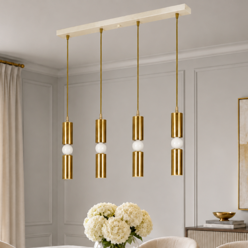 Petra 4'lü Dekoratif Krem & Gold Kaplama Tavan Sıralı Sarkıt Modern Avize İç Mekan (GÜN IŞIĞI LED AMPULLER DAHİLDİR...)