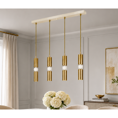 Petra 4'lü Dekoratif Krem & Gold Kaplama Tavan Sıralı Sarkıt Modern Avize İç Mekan (GÜN IŞIĞI LED AMPULLER DAHİLDİR...)