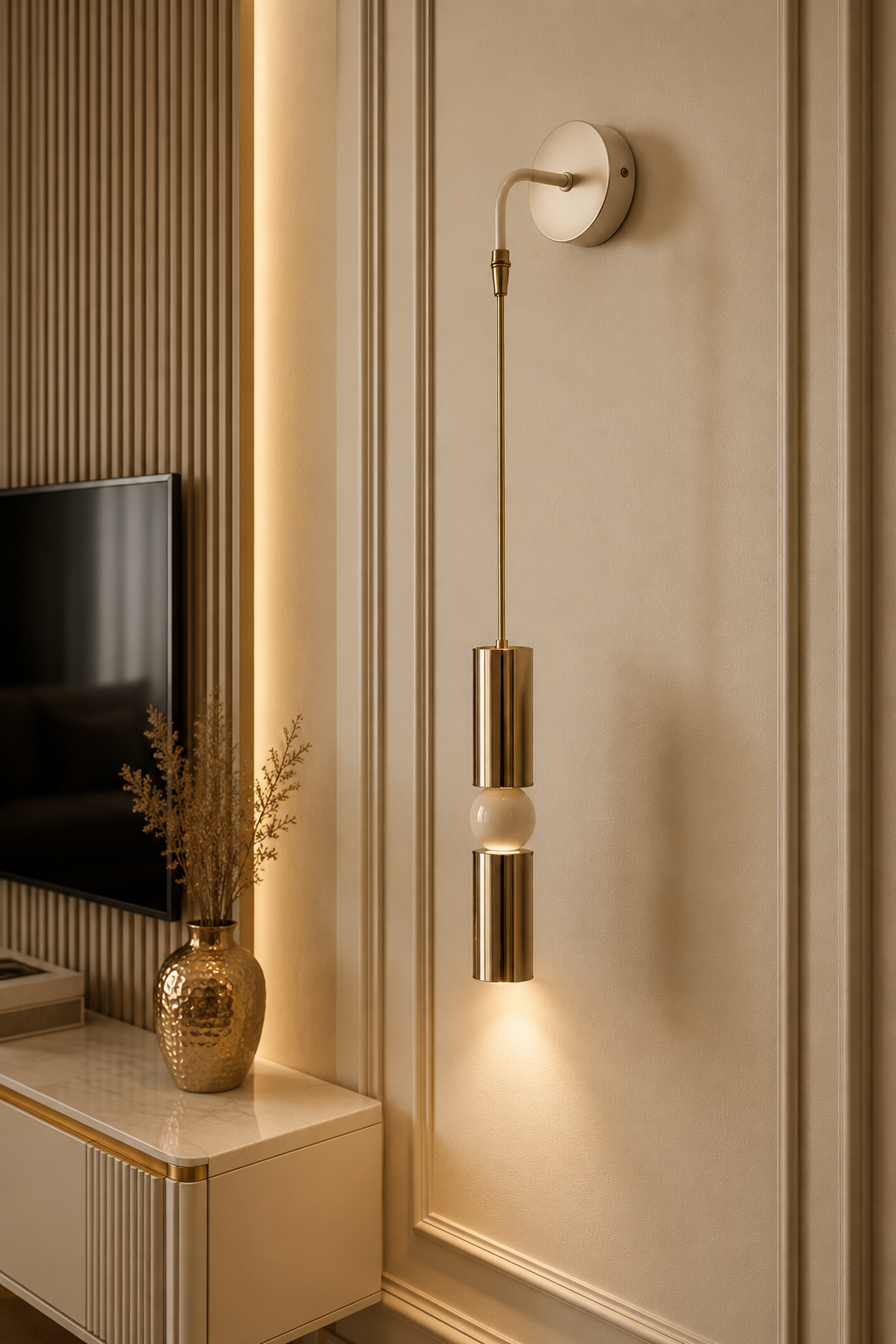 Petra Dekoratif Krem & Gold Kaplama Modern Tekli Duvar Aplik İç Mekan (GÜNIŞIĞI LED AMPUL DAHİLDİR!!!)