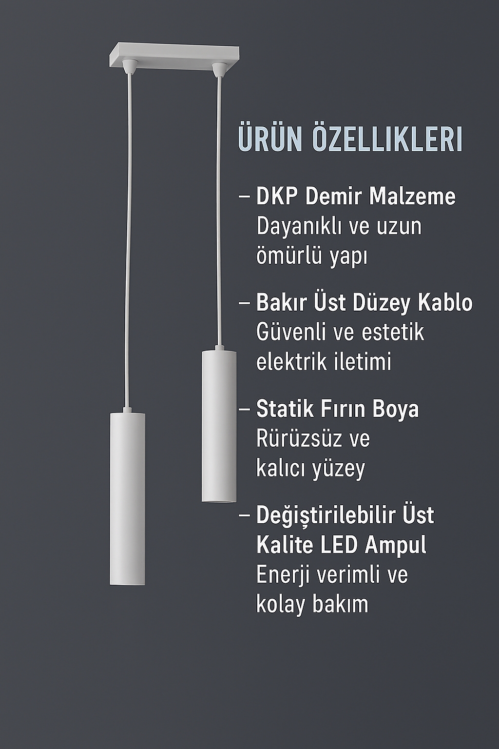 Serena 2'li Dekoratif Beyaz Metal Tavan Sarkıt Modern Avize (GÜN IŞIĞI LED AMPULLER DAHİLDİR...)