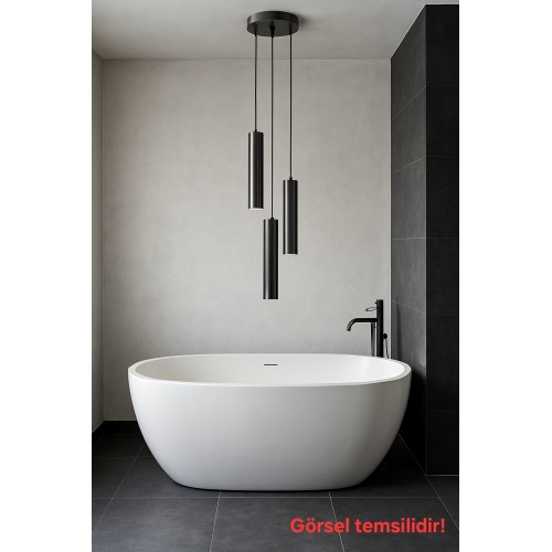 Serena 3'lü Dekoratif Siyah Metal Tavan Sarkıt Modern Avize (GÜN IŞIĞI LED AMPULLER DAHİLDİR...)
