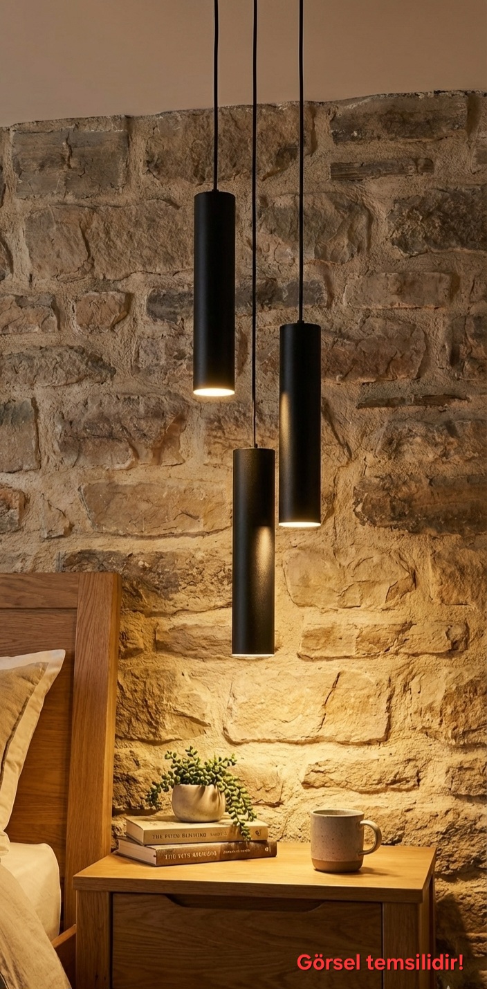 Serena 3'lü Dekoratif Siyah Metal Tavan Sarkıt Modern Avize (GÜN IŞIĞI LED AMPULLER DAHİLDİR...)