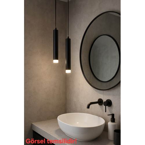 Sarissa 2'li Dekoratif Siyah Metal Tavan Sarkıt Modern Avize (GÜN IŞIĞI LED AMPULLER DAHİLDİR...)