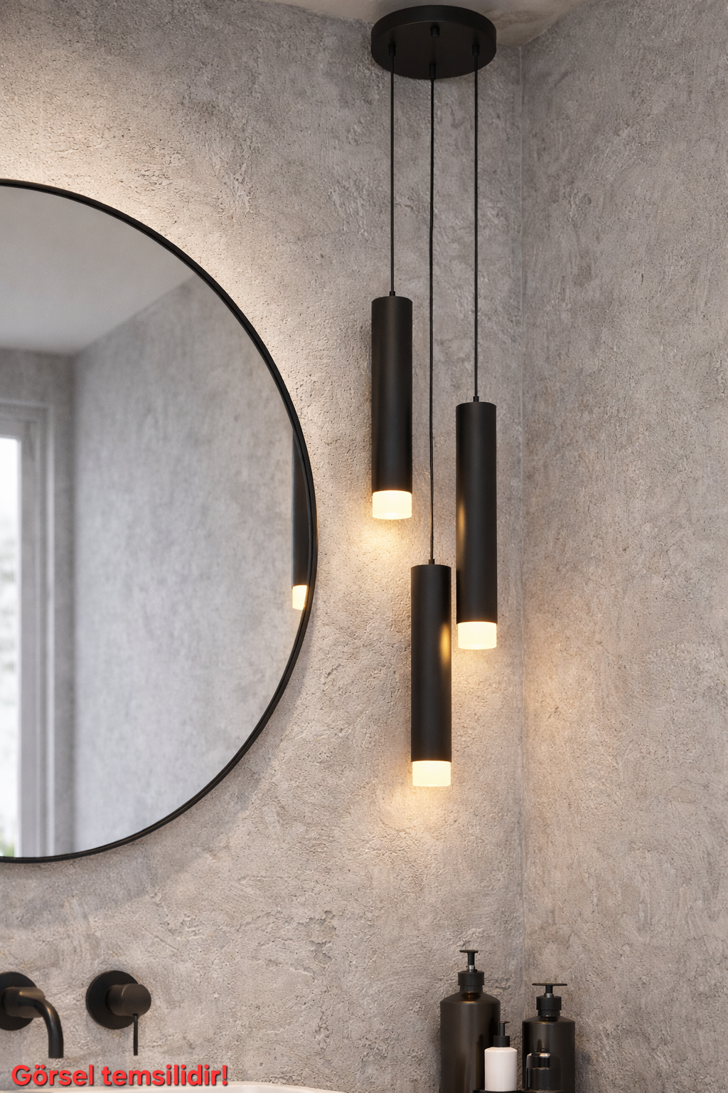 Sarissa 3'lü Dekoratif Siyah Metal Tavan Sarkıt Modern Avize (GÜN IŞIĞI LED AMPULLER DAHİLDİR...)