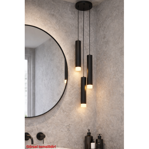 Sarissa 3'lü Dekoratif Siyah Metal Tavan Sarkıt Modern Avize (GÜN IŞIĞI LED AMPULLER DAHİLDİR...)