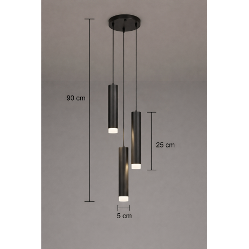 Sarissa 3'lü Dekoratif Siyah Metal Tavan Sarkıt Modern Avize (GÜN IŞIĞI LED AMPULLER DAHİLDİR...)