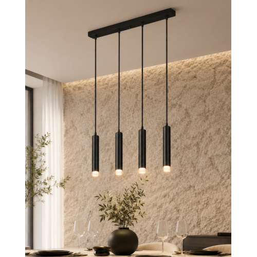 Sarissa 4'lü Dekoratif Siyah Sıralı Sarkıt Modern Avize İç Mekan (Gün Işığı Led Ampuller Dahildir...)