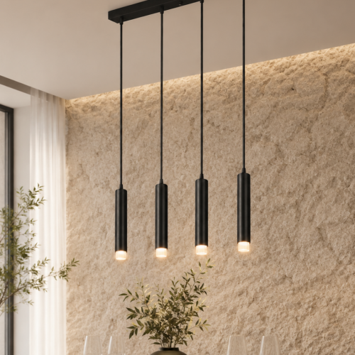 Sarissa 4'lü Dekoratif Siyah Sıralı Sarkıt Modern Avize İç Mekan (Gün Işığı Led Ampuller Dahildir...)