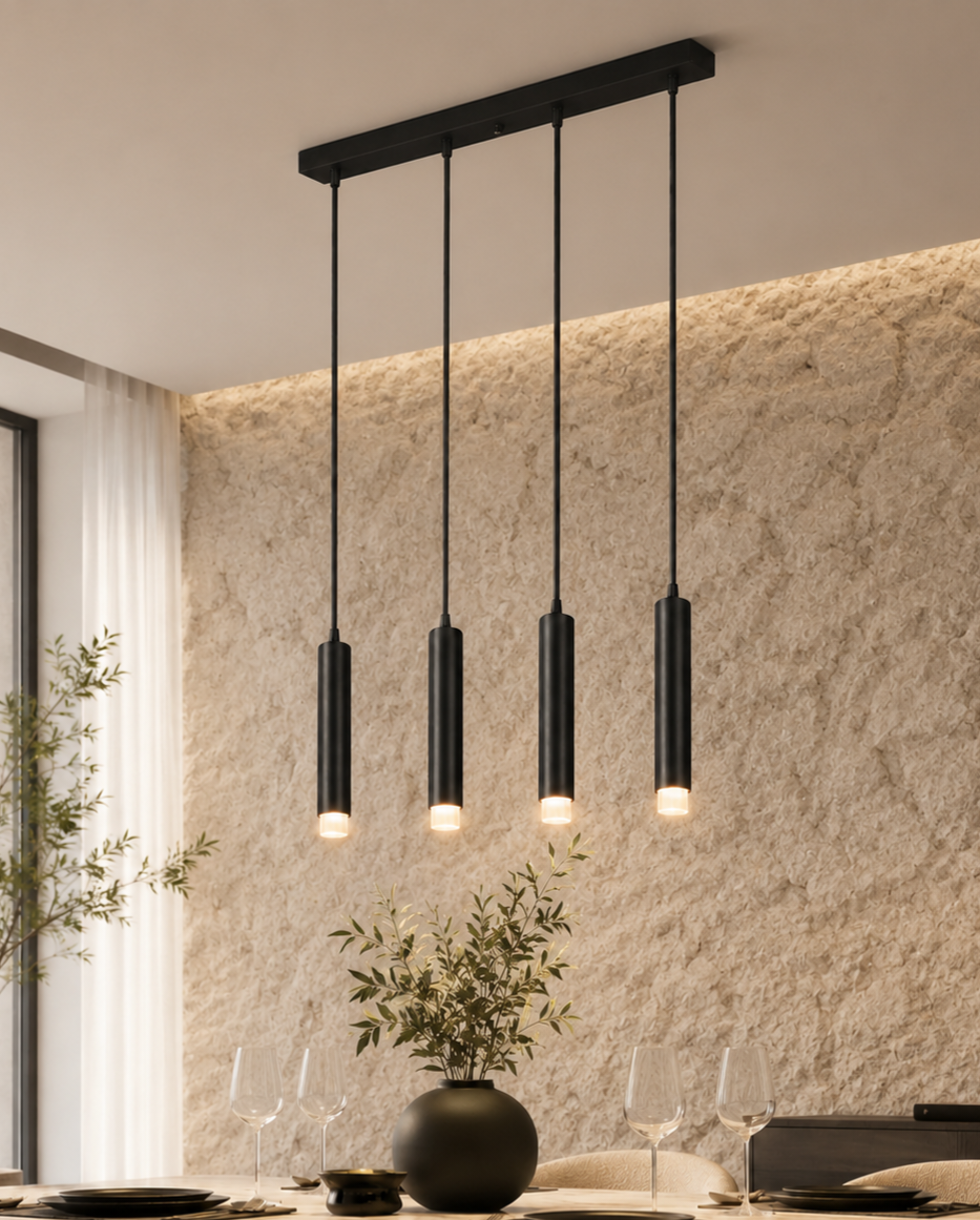 Sarissa 4'lü Dekoratif Siyah Sıralı Sarkıt Modern Avize İç Mekan (Gün Işığı Led Ampuller Dahildir...)
