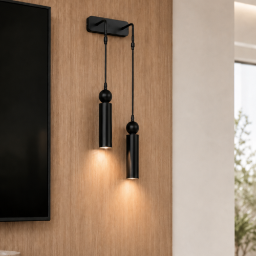 Sparg 2'li Dekoratif Siyah Metal Modern Duvar Aplik İç Mekan (GÜNIŞIĞI LED AMPULLER DAHİLDİR...)