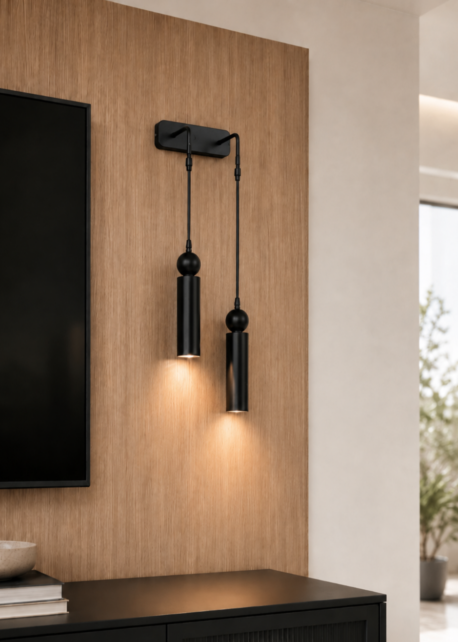 Sparg 2'li Dekoratif Siyah Metal Modern Duvar Aplik İç Mekan (GÜNIŞIĞI LED AMPULLER DAHİLDİR...)
