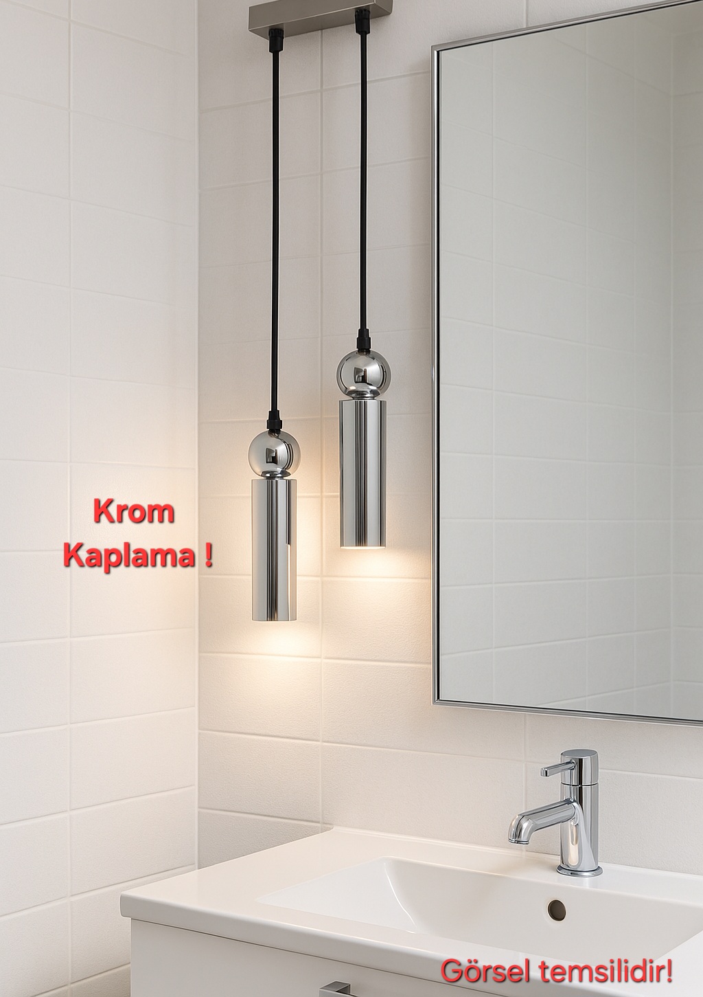 Sparg 2'li Dekoratif Krom Kaplama Metal Tavan Sarkıt Modern Avize (GÜN IŞIĞI LED AMPULLER DAHİLDİR...)