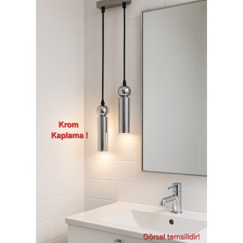 Sparg 2'li Dekoratif Krom Kaplama Metal Tavan Sarkıt Modern Avize (GÜN IŞIĞI LED AMPULLER DAHİLDİR...)