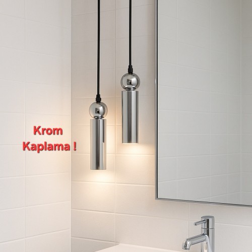 Sparg 2'li Dekoratif Krom Kaplama Metal Tavan Sarkıt Modern Avize (GÜN IŞIĞI LED AMPULLER DAHİLDİR...)