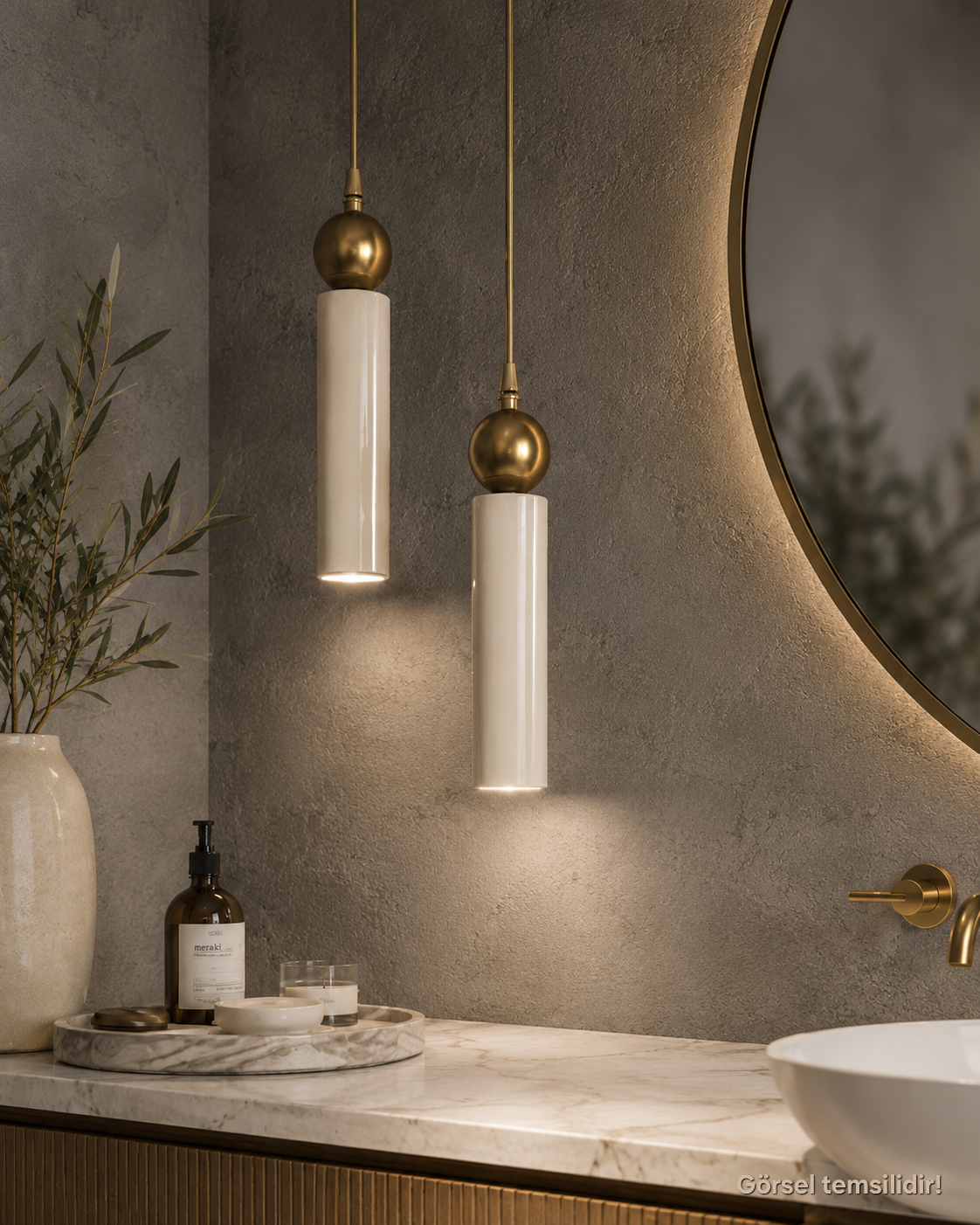Sparg 2'li Dekoratif Krem & Eskitme Metal Tavan Sarkıt Modern Avize (GÜN IŞIĞI LED AMPULLER DAHİLDİR...)