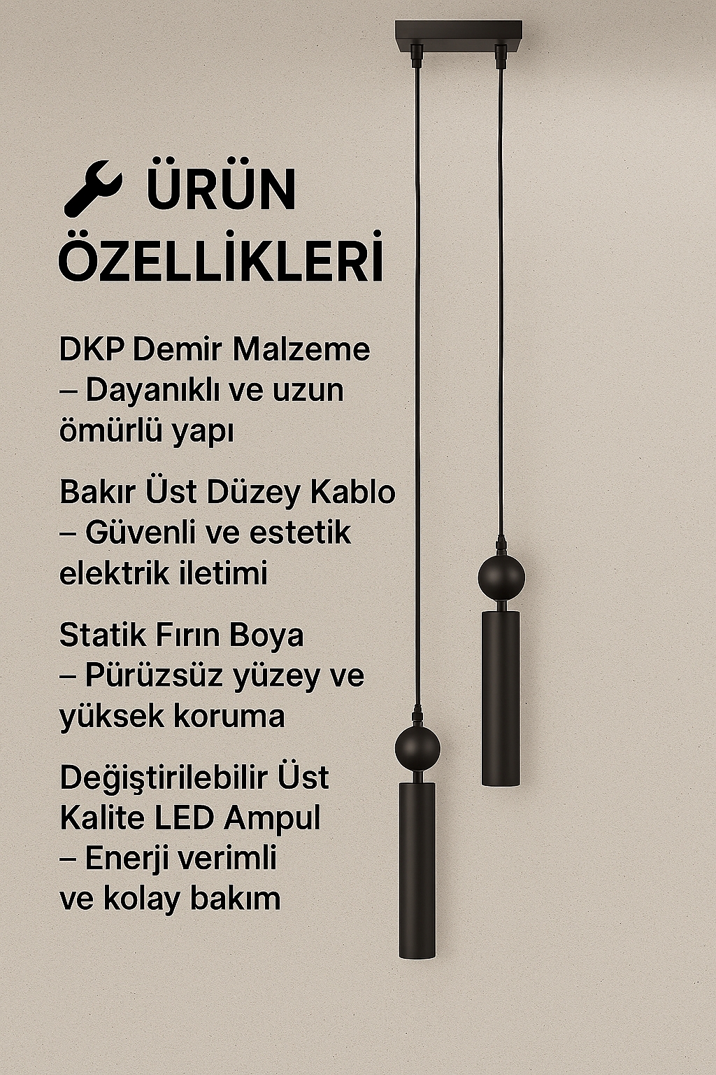 Sparg 2'li Dekoratif Siyah Metal Tavan Sarkıt Modern Avize (GÜN IŞIĞI LED AMPULLER DAHİLDİR...)