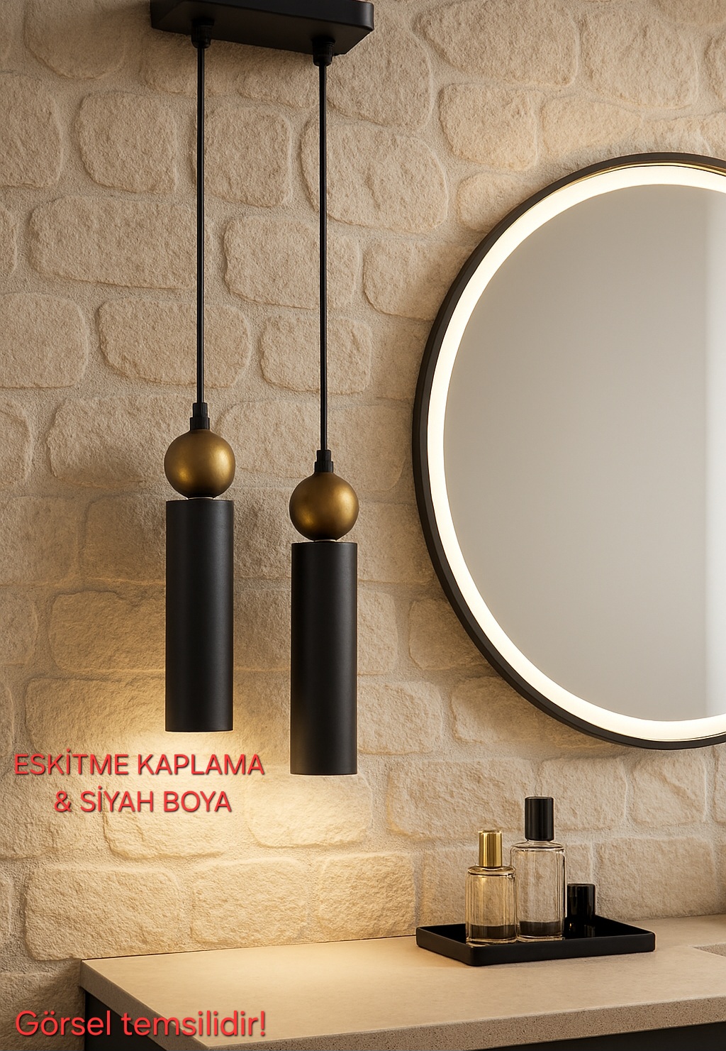 Sparg 2'li Dekoratif Siyah & Eskitme Metal Tavan Sarkıt Modern Avize (GÜN IŞIĞI LED AMPULLER DAHİLDİR...)