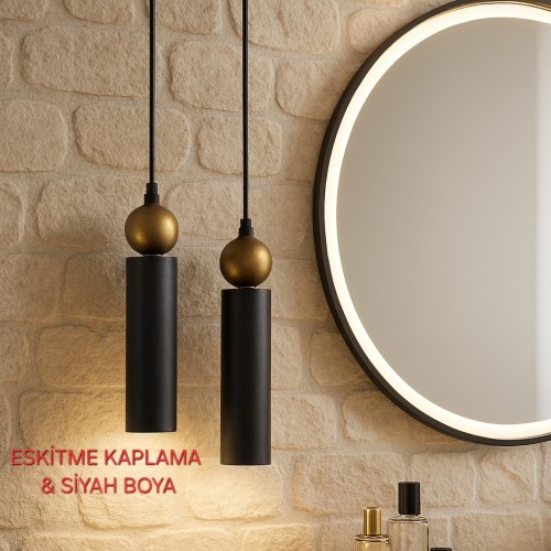 Sparg 2'li Dekoratif Siyah & Eskitme Metal Tavan Sarkıt Modern Avize (GÜN IŞIĞI LED AMPULLER DAHİLDİR...)