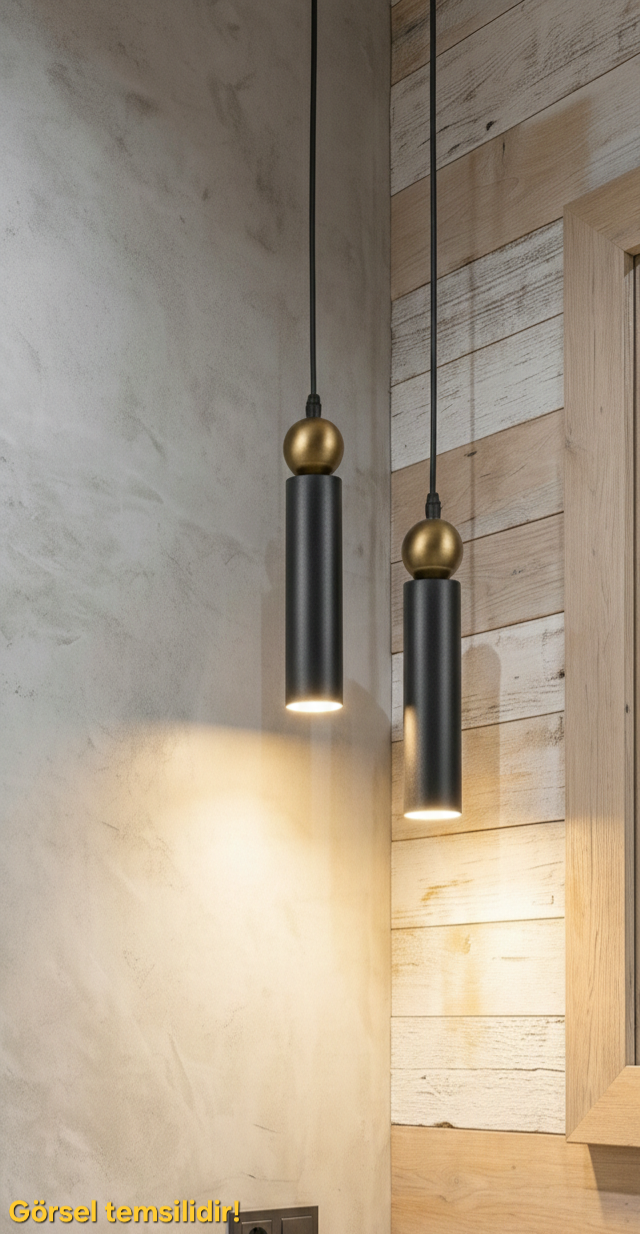 Sparg 2'li Dekoratif Siyah & Eskitme Metal Tavan Sarkıt Modern Avize (GÜN IŞIĞI LED AMPULLER DAHİLDİR...)
