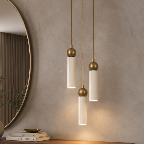 Sparg 3'lü Dekoratif Krem & Eskitme Metal Tavan Sarkıt Modern Avize (Gün Işığı Led Ampuller Dahildir...)