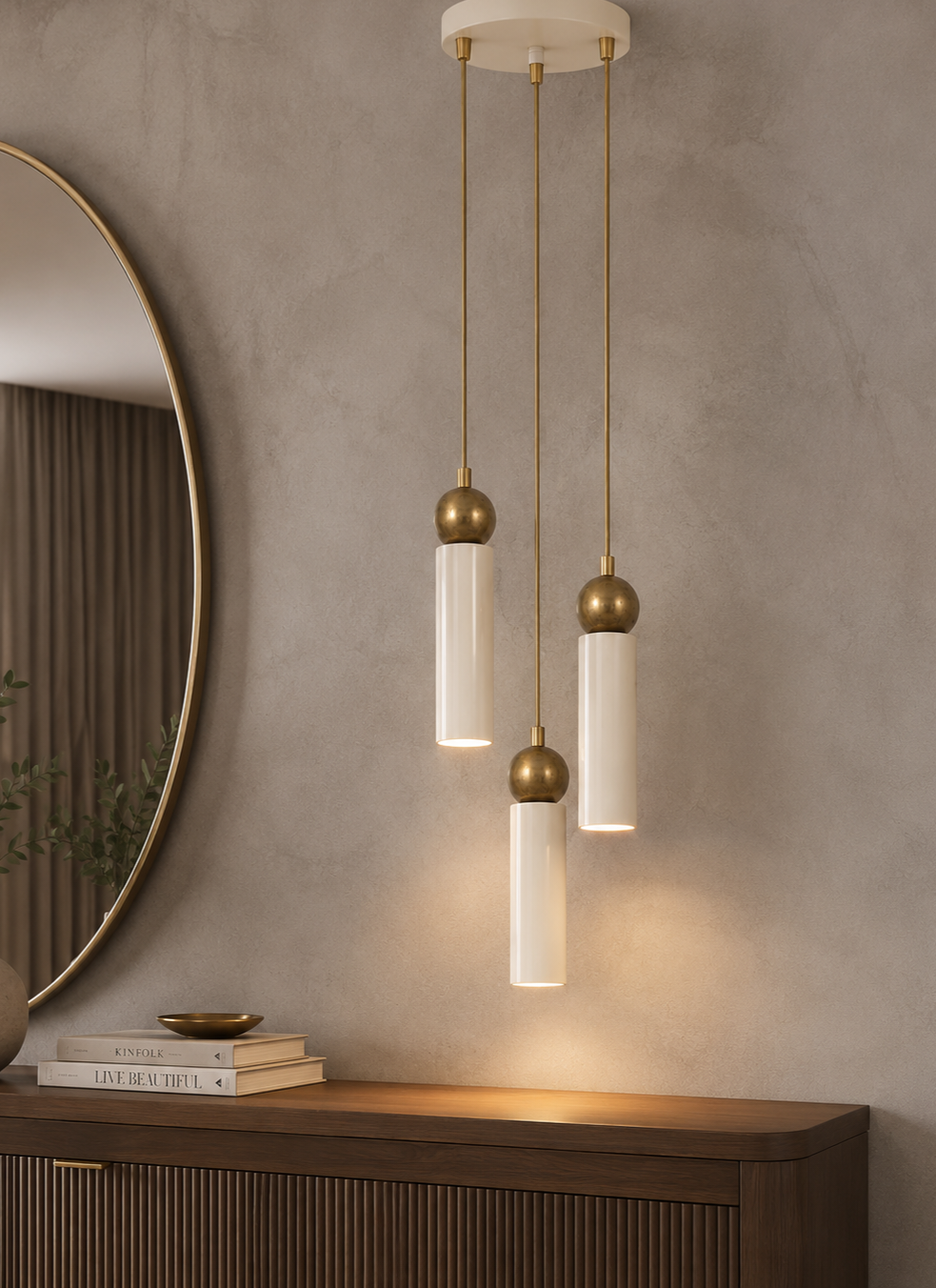 Sparg 3'lü Dekoratif Krem & Eskitme Metal Tavan Sarkıt Modern Avize (Gün Işığı Led Ampuller Dahildir...)