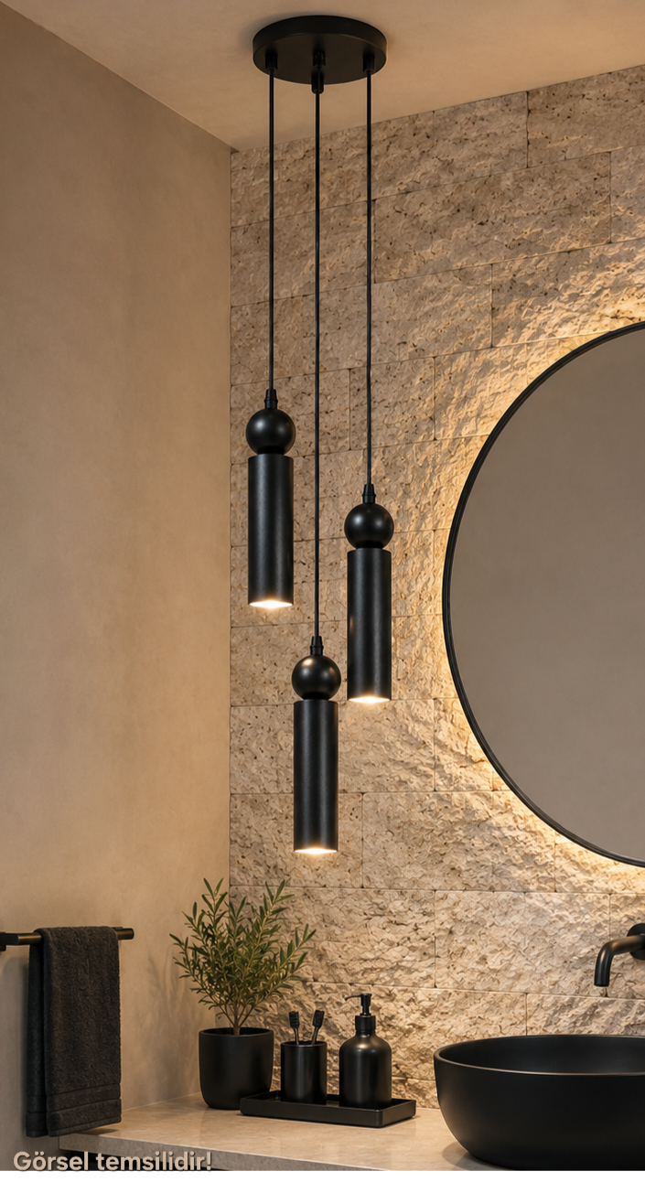 Sparg 3'lü Dekoratif Siyah Metal Tavan Sarkıt Modern Avize (GÜN IŞIĞI LED AMPULLER DAHİLDİR...)