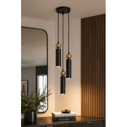 Sparg 3'lü Dekoratif Siyah & Eskitme Metal Tavan Sarkıt Modern Avize (GÜN IŞIĞI LED AMPULLER DAHİLDİR...)