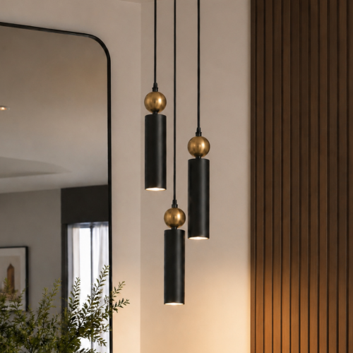 Sparg 3'lü Dekoratif Siyah & Eskitme Metal Tavan Sarkıt Modern Avize (GÜN IŞIĞI LED AMPULLER DAHİLDİR...)