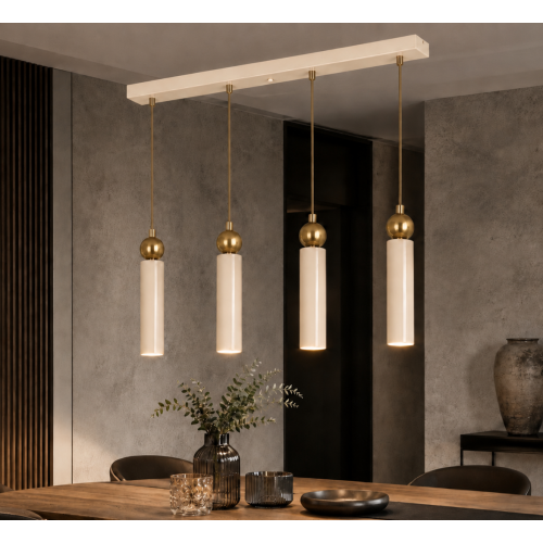 Sparg 4'lü Dekoratif Krem & Eskitme Metal Tavan Sarkıt Modern Avize (Gün Işığı Led Ampuller Dahildir...)