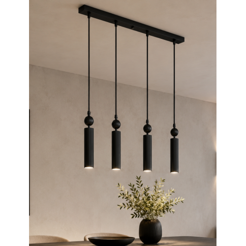 Sparg 4'lü Dekoratif Siyah Metal Tavan Sıralı Sarkıt Modern Avize (GÜN IŞIĞI LED AMPULLER DAHİLDİR...)