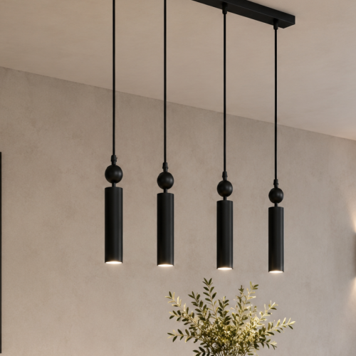 Sparg 4'lü Dekoratif Siyah Metal Tavan Sıralı Sarkıt Modern Avize (GÜN IŞIĞI LED AMPULLER DAHİLDİR...)