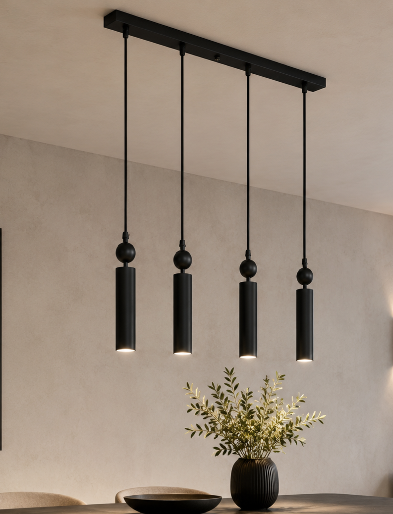 Sparg 4'lü Dekoratif Siyah Metal Tavan Sıralı Sarkıt Modern Avize (GÜN IŞIĞI LED AMPULLER DAHİLDİR...)