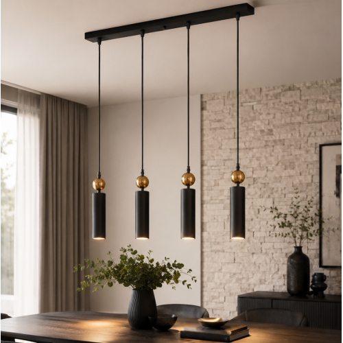 Sparg 4'lü Dekoratif Siyah & Eskitme Metal Tavan Sarkıt Modern Avize (GÜN IŞIĞI LED AMPULLER DAHİLDİR...)